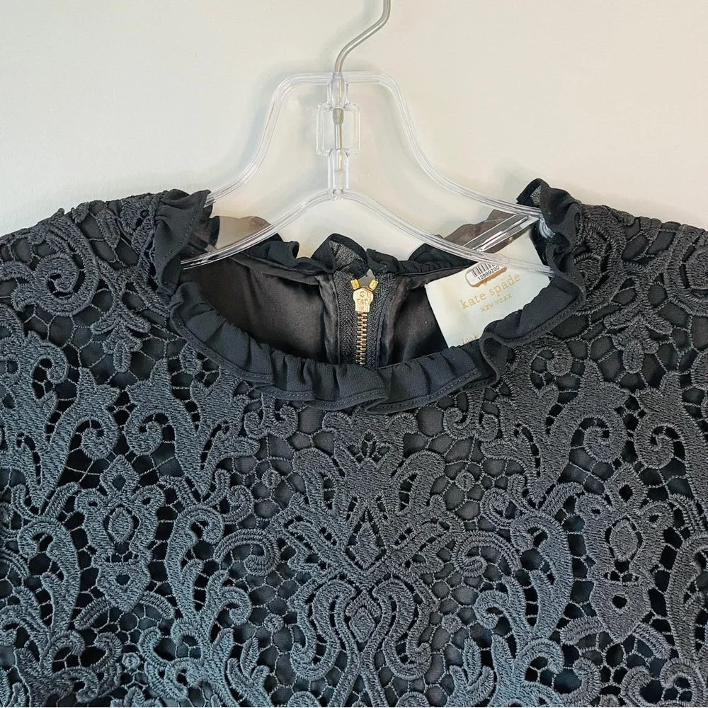 Kate Spade Tapestry Lace Black Ruffle Collar Short Sleeve Dress